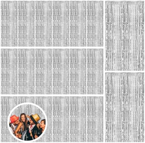 20 Pack Silver Backdrop Curtain Party Decorations Foil Fringe Backdrop Silver Tinsel Streamers Birthday Bachelorette New Year Christmas Wedding Baby Shower Disco Party Decorations by BOMSI