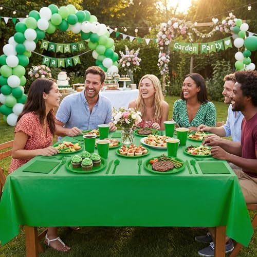 Tinybee 352 Pcs Green Plastic Plates, Disposable Dinnerware Set for 50 - Image 4