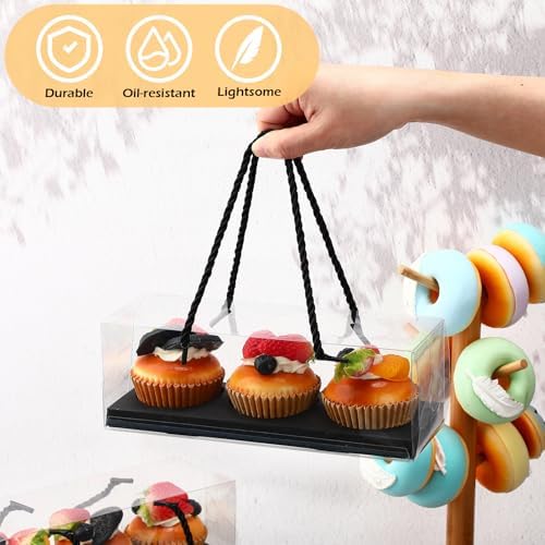 Thenshop 40 Pcs Clear Cupcake Boxes 9x3x3 in 3 Compartment Holder,Black - Image 5
