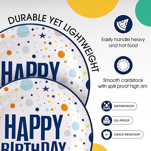Party Solids Blue Happy Birthday Plates Paper Plates Disposable Heavy Duty 200 Pcs - 100-7 & 100-9 Disposable Plates for Party Heavy Duty 350 GSM for Birthday Supplies - Image 4