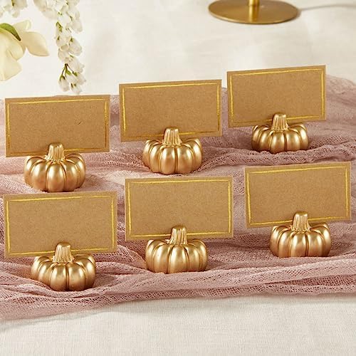 Kate Aspen Place Card Holders (Place Cards Included) - Set of 12 - Table Number Holder for Weddings, Gold Pumpkin Photo Holder for Table Assignments at Bridal Showers or Anniversaries - Image 3