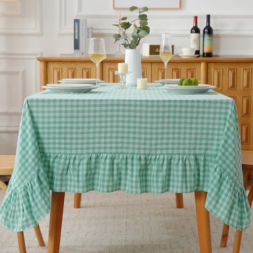 Spa Blue White Gingham Tablecloth Rectangular 84"x60" by KMASANIJI
