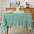 Spa Blue White Gingham Ruffle Table Cloth Rectangular 120“x60 by KMASANIJI