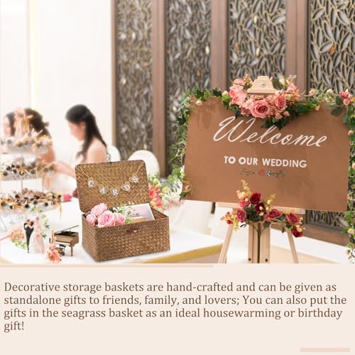 Geelin Seagrass Wedding Card Basket with Card Banner,11 Inch,Coffee - Image 4