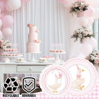 Zhehao 350 Pcs One Silly Goose Birthday Party Tableware Set Scalloped Pink Bow Baby Shower Plates Cup Napkins Forks for Birthday Party Decorations Supplies for 50 Guests - Image 3