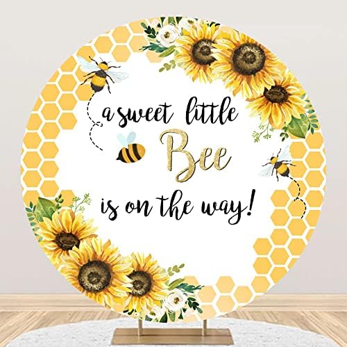 Leyiyi 5.5x5.5ft A Sweet Little Honey Bee is on The Way Round Backdrop Cover Bee Backdrop for Baby Shower Boy Girl Sweet As Can Bee Gender Reveal Party Decoration Honeycomb Bumblebee Party Background by Leyiyi
