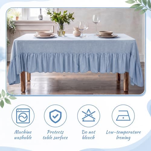 Moukeren 120"x60" Ruffled Tablecloth Table Cover, Blue, Classic - Image 3