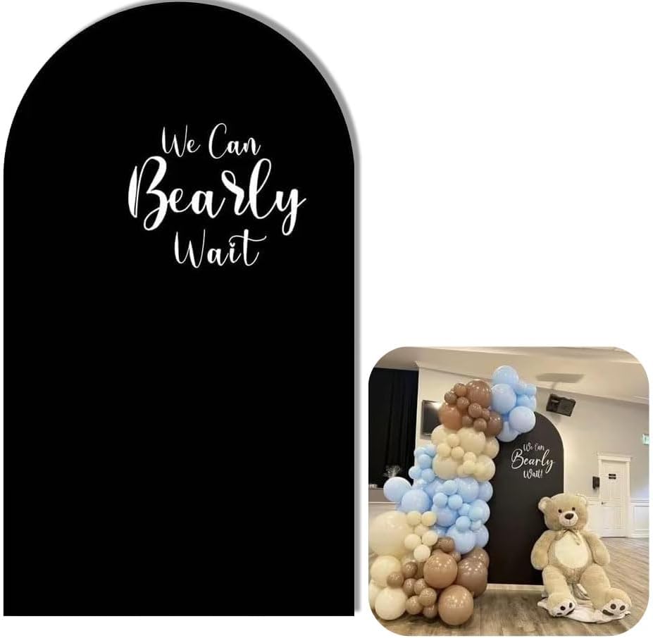 We Can Bearly Wait Brown Arch Cover for Baby Shower Party Decor,Elastic Spandex (G2351X,3.3x6.6ft (100x200cm)) by AOSTO