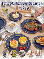 WDF Partyware 175PCS Blue and Gold Plastic Plates - Navy Blue Plates with Pre Rolled Napkins for Party - 25Guest Disposable Dinnerware Sets for Party/Birthday/Wedding - Image 4