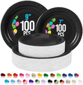 Party Solids Exquisite Black Paper Plates Disposable Heavy Duty 200 Pcs - 100-7" & 100-9" Black Disposable Plates For Party Heavy Duty 350 GSM For Birthday Supplies by PartySolids
