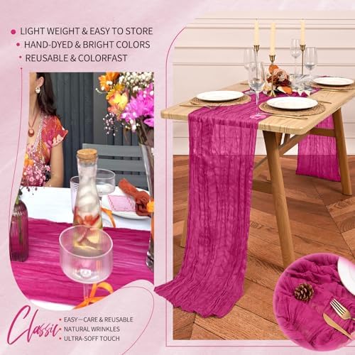 18 Pack Cheesecloth Table Runner 10FT Fuschia Table Runner Boho Gauze Cheese Cloth Table Runners Long Rustic Sheer Table Decorations for Wedding Party Baby Bridal Shower Birthday Holiday Spring - Image 5