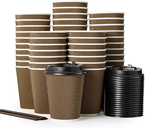 LITOPAK 80 Pack 12 oz Disposabel Paper Cups, Coffee Cups with Lid, Stirrers by LITOPAK