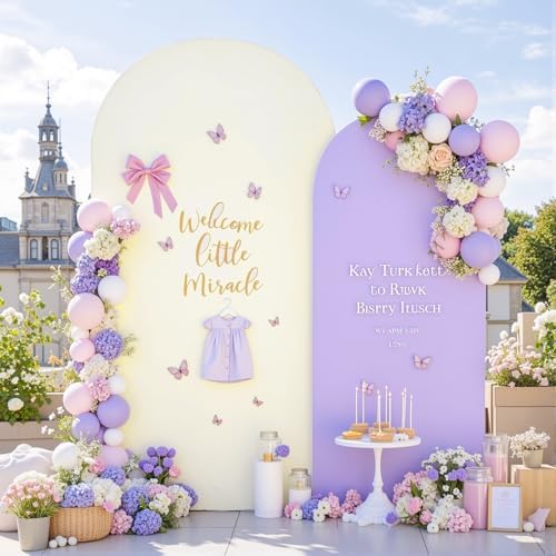 Cream Purple Arch Backdrop Cover Set of 2 Spandex Arch Covers 7.2 and 6ft Wedding Birthday Party Arch Covers Stretchy Backdrop Bridal Baby Shower Biege Lavender Arch Stand Cover by HBBMAGIC