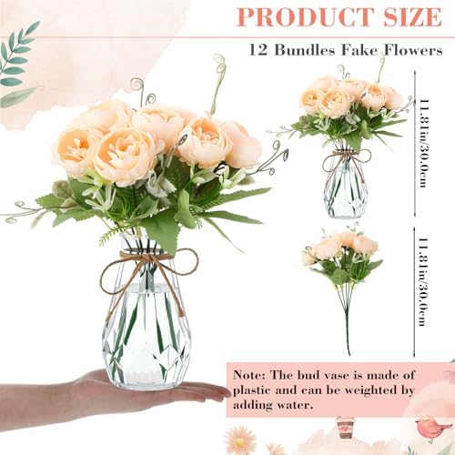 Zeyune 37 Pcs Silk Peonies with Vases Fake Flowers,Champagne,Perfume - Image 3