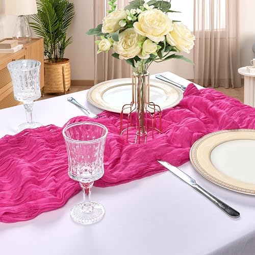 12 Pack 10Ft Hot Pink Cheesecloth Table Runner 23 x 120 Inch - Image 6