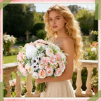 Tigeen 6 Bundles Artificial Flowers Bouquet for Wedding, White Pink - Image 5