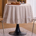 vctops Farmhouse Khaki Stripe Ruffle Table Cloth, Boho Cotton Linen Tablecloth, Washable Table Cover for Round Table Baby Shower Kitchen Party Wedding Decor (Khaki B,70") by vctops