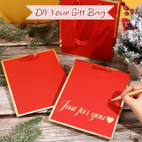 Yeaqee 50 Pcs Metallic Paepr Gift Bags Bulk with Handles,Red Gold - Image 4