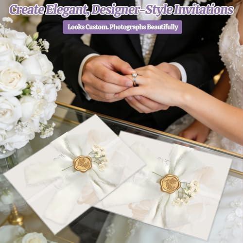 70 Sets Wedding Invitation Kit, Pre-Folded Vellum Jackets for 5x7 Invitations Accessories Wax Seal Stickers Ribbon & Dried Flowers for DIY Wedding Invites - Image 7