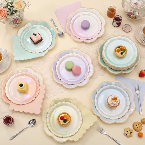 144 Pcs 48 Guests Iridescent Pastel Party Plates and Napkins - Image 3