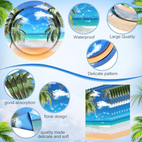 Funnymoom 250 Pcs Tropical Beach Summer Paper Plates Napkins Cups Serves 50 - Image 3