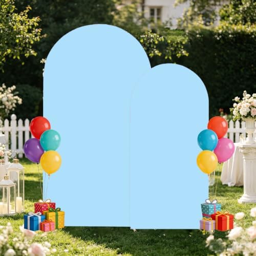 Set of 2 Metal Arch Backdrop Stands with Baby Blue Covers, 6/7.2FT - Image 7