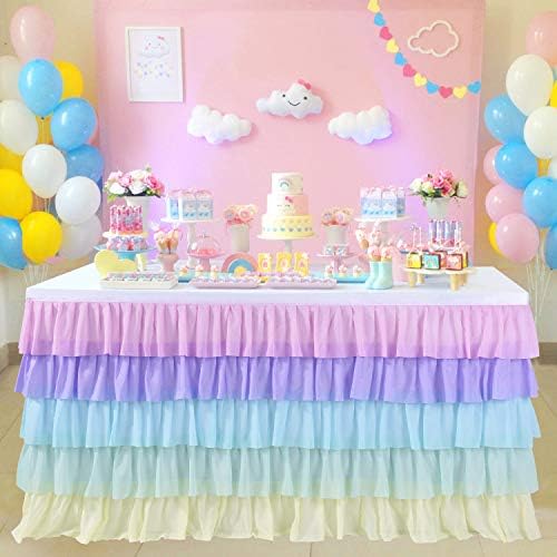 Mermaid Tulle Table Skirt for Rectangle or Round Table Tutu Chiffon Tablecloth for Birthday, Baby Shower, Wedding, Party Decoration (Rainbow, L 6ft, H 30in) - Image 3