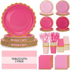 Pink Plates and Napkins Party Supplies Set for 48 Guests by Qyntelix