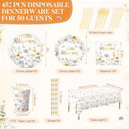 Funnymoom 452 Pcs Happy Retirement Supplies Tableware for 50 Guests, Wildflower Themed Retirement Paper Plates Napkins Cups Tablecloth Cutlery Straws for the Aged Women Say Goodbye Party Decoration - Image 2