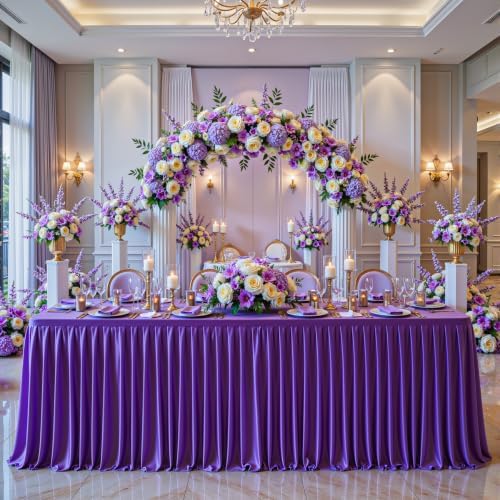 Dark Purple Satin Table Clothes for 4 Foot Rectangle Tables - 4FT Wrinkle Resistant Glitter Rectangle Tablecloths, Party Table Covers for Wedding Banquet, Baby Shower, Birthday, Holiday Dinner - Image 5