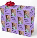 Personalized Gift Wrap Paper with Picture, Happy Birthday with Name Photo Purple Custom Photo Gift Wrapping Paper Roll for Boys Girls Kids Baby Shower Anniversary 58x23 3 Rolls by MyPupSocks