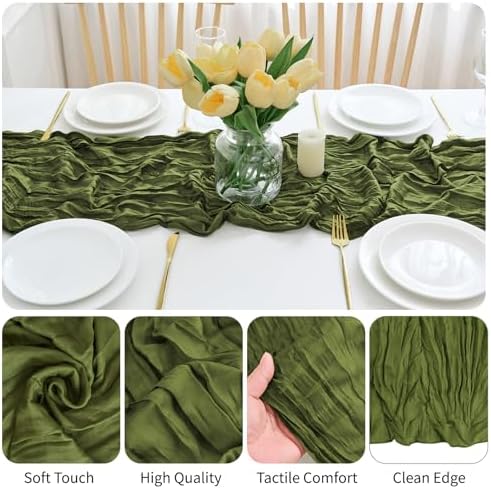 16 Pack Olive Green Cheesecloth Table Runner 21.5 x 120 Inches Boho Gauze Table Runners 10FT Long Cheese Cloth Table Runner for Bridal Shower Baby Shower Birthday Party Wedding Decor - Image 4