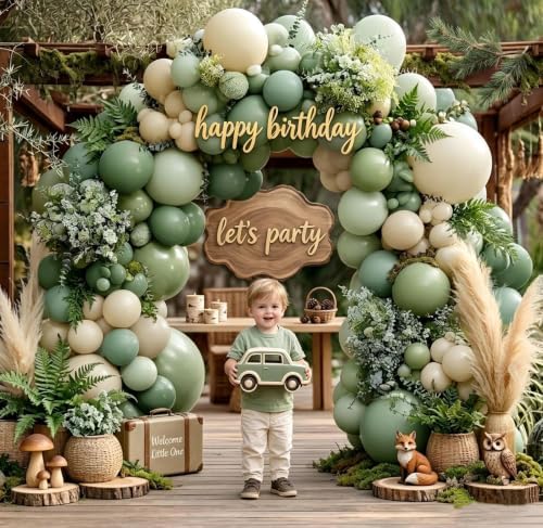 Dusty Green White Balloon Arch Double Stuffed, Neutral Sage Light Green White Sand Beige Balloon Garland Kit with Leaves for Baby Shower Birthday Woodland Bridal Wedding Gender Reveal Fall Party Decor - Image 5