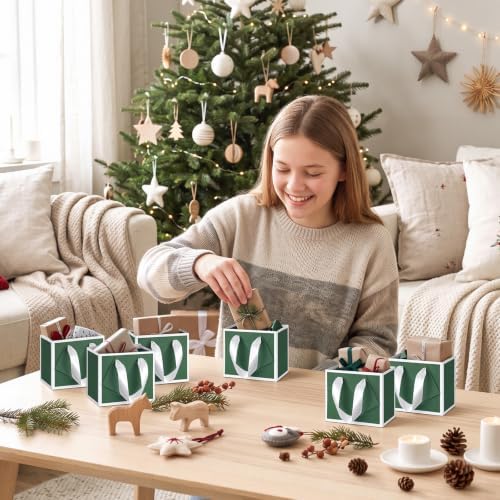 Yeaqee 50 Pcs Mini Metallic Paper Gift Bags with Handle, Green White - Image 6
