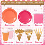 Zhehao 175 Pcs Pink and Orange Party Plates Cups Napkins Set - Image 3