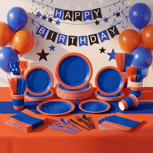 Funnymoom 452 Pcs Orange and Blue Party Decoration Supply for 50 Guest - Image 4