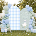 2PCS Silly Goose Baby Shower Arch Backdrop Cover Green Blue 6ft 7.2ft Stretchy Spandex Fitted A Silly Goose is About to Be on the Loose Backdrop for Silly Goose Baby Shower Decorations Party Supplies - Image 4