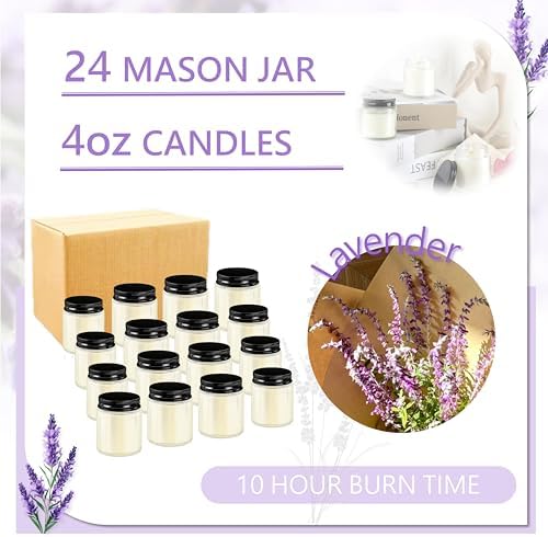 ACITHGL 24 Pcs 4oz Mini Mason Jar Candles Small Lavender Scented Candles Bulk Aromatherapy Ideal Souvenir Favors for Wedding Birthday Party (Black, 24) - Image 3