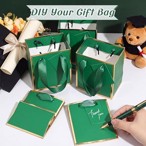 Yeaqee 50 Pcs Mini Paper Gift Bags with Handles Tag, Dark Green,Gold - Image 4