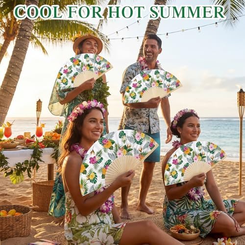 25 Pcs Hawaiian Tropical Folding Paper Fans Bulk with Organza Bag - Image 5