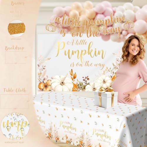 Little Pumpkin Baby Shower Decorations Party Supplies for Girl, Rustic Fall Autumn Baby Shower Decoration, A Little Pumpkin is on The Way Backdrop Balloon Arch Baby Box Mom to Be Sash Tablecloth - Image 5