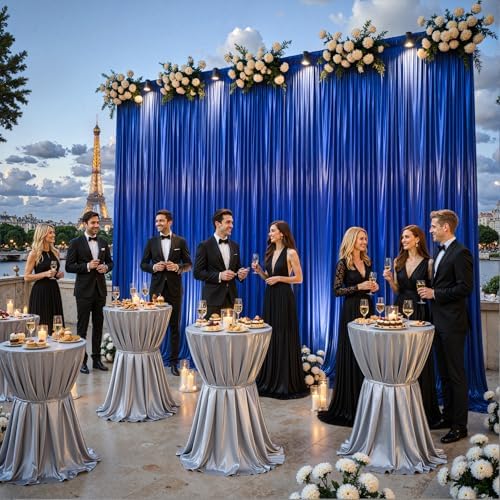 Royal Blue Satin Backdrop Curtains 2 Panels - Glitter Photo Drapes for Baby Shower, 10x10FT Shimmer Back Drop Cloth, Wrinkle Free for Birthday Party Graduation Prom Celebration Decorations - Image 5