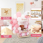 Wooden Baby Shower Crate Closet with Hanger Rack, Pink Bow Baby Gifts Basket with Balloon Accessories, DIY Babies Welcome Box for Pregnancy New Parent - Image 4