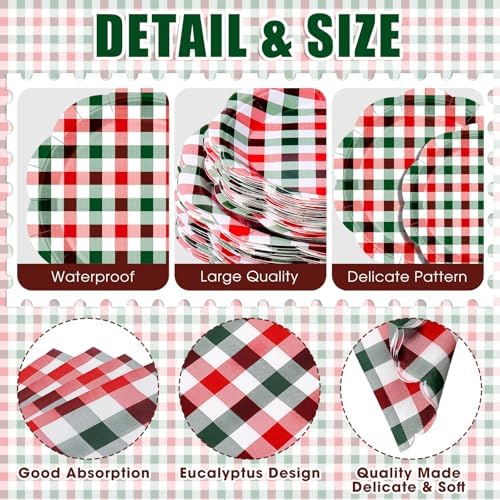 Funnymoom 400 Pcs Christmas Party Supplies for 50 Guests Gingham Paper Plates and Napkins Knives Spoon Fork Cup Disposable Checkered Dinner Party Cutlery for Baby Shower Wedding Favor (Red and Green) - Image 2