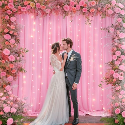10x10ft Pink Backdrop Curtains with Lights Photo Drapes Wrinkle Free Fabric Backdrop Curtain for Wedding Birthday Party Baby Shower Bridal Shower Home Party Background Decorations - Image 4
