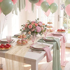 6pcs Sage Green & Pink Cheesecloth Table Runners 118" Boho Gauze - Image 3