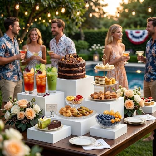 6 PCS Acrylic Buffet Risers and Stands, (10" 9" 8" 7" 6" 5") Food Risers for Buffet Table, Dessert Table Display Set, White Acrylic Cube Boxes for Parties, Catering, Jewelry & Collectibles - Image 5