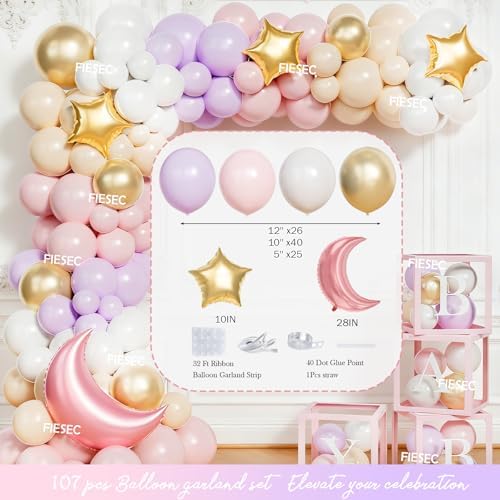 Twinkle Twinkle Little Star Baby Shower Decorations, Pink Stars and Moon Party Decorations with Balloon Garland Baby Boxes Backdrop Tablecloth - Image 4