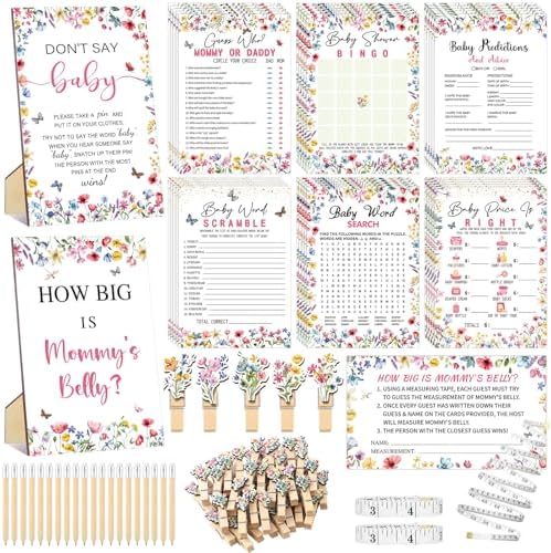 Funnymoom 426 Pcs Baby Shower Games Wildflower Girl, 8 Game Activities by Funnymoom