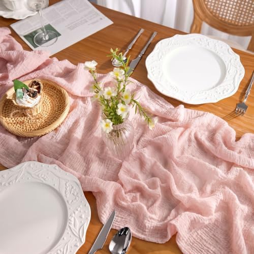 Goodluck 6 Pack 10Ft Dusty Pink Cheesecloth Table Runner 35x120 Inch Boho Gauze Table Runner for Wedding Reception, Bridal Shower, Birthday Party, Rustic Decor, Tables, Chairs & Wedding Arches - Image 3